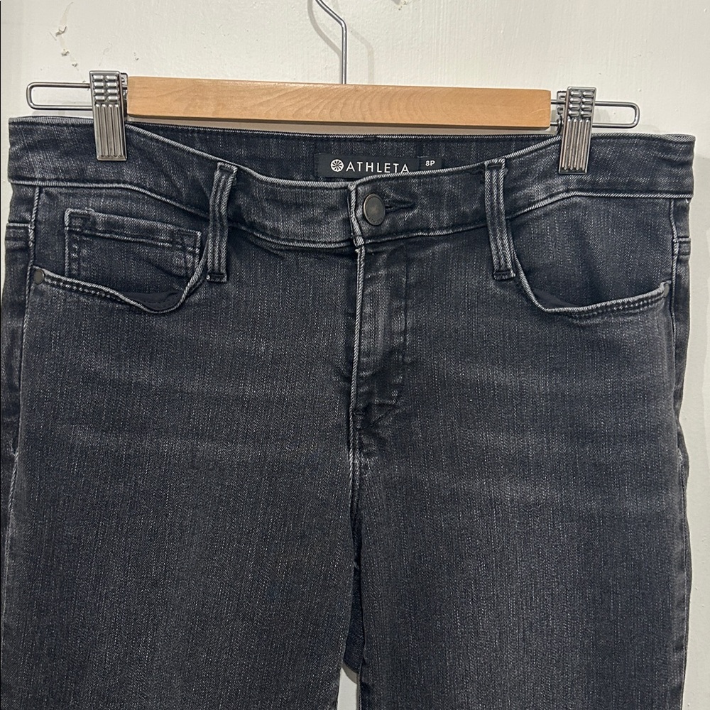 Athleta faded black Denim jeans size 8 petite pre owned see pics